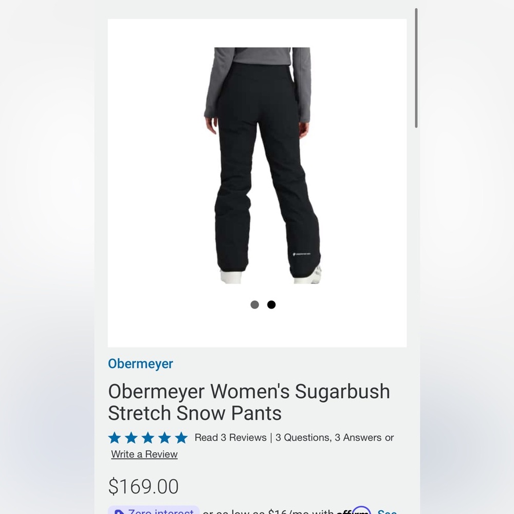 Obermeyer Women's Black SNOW Pants.. Size 14 Short
